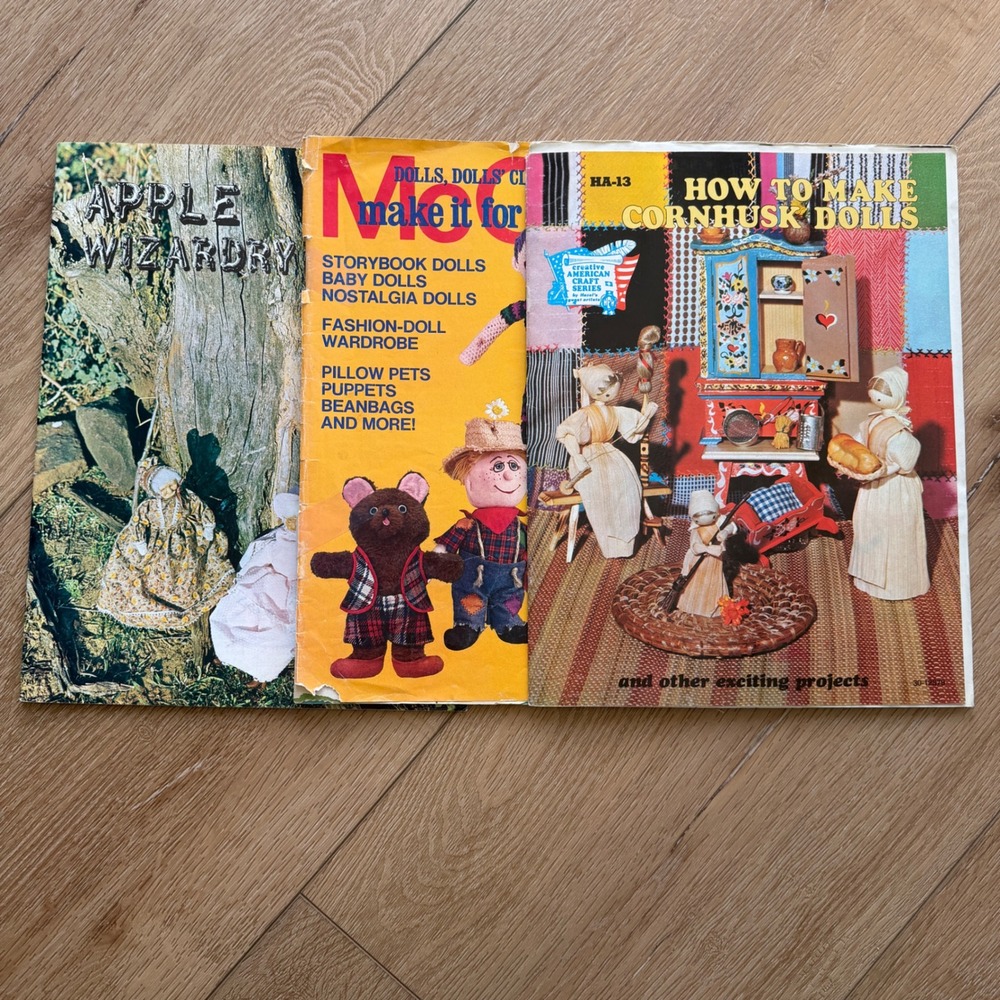 Vintage Doll Craft Book Lot Apple Wizardry Cornhusk Dolls McCalls Playtime 1970s